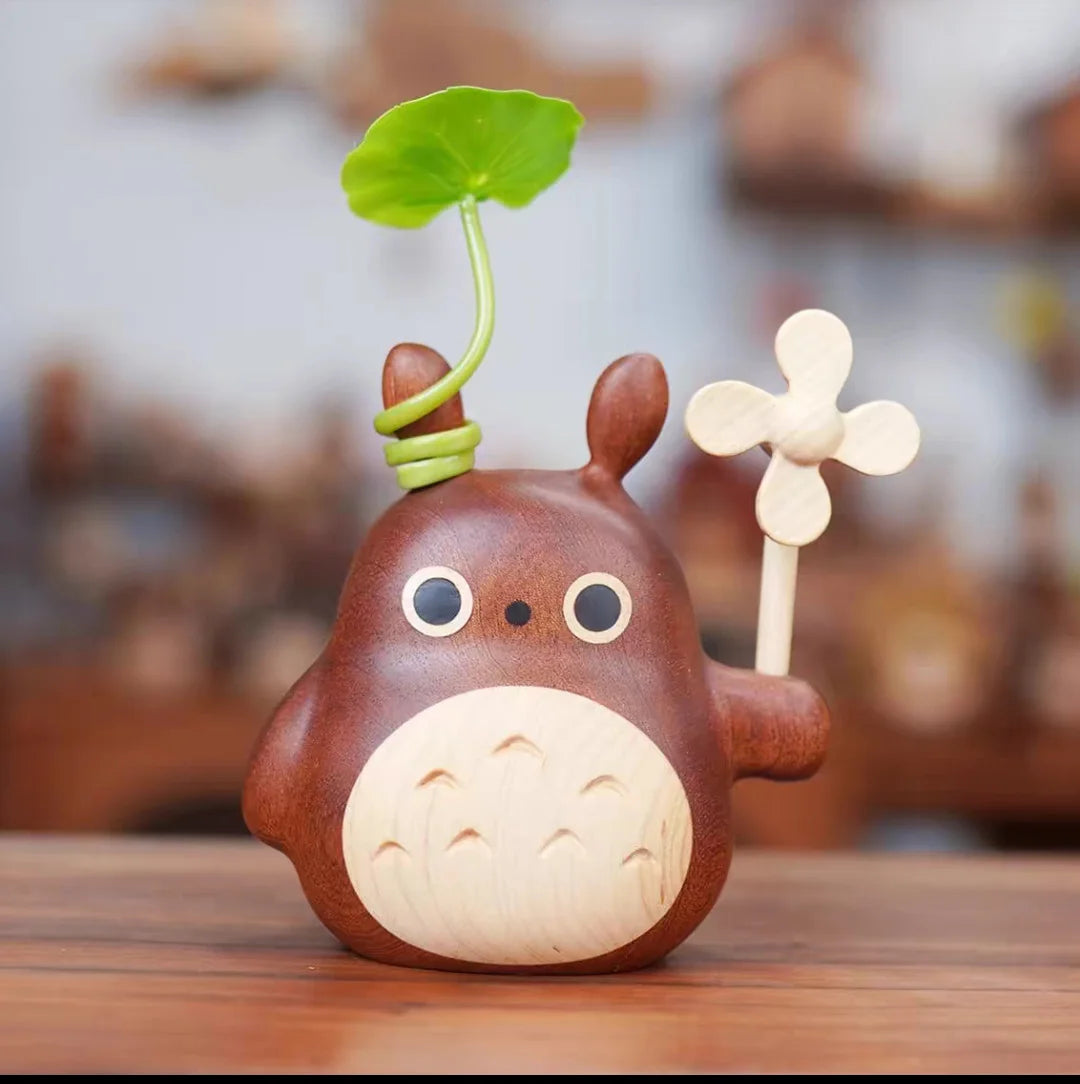 Solid Wood Creative Totoro Windmill Faceless Male Ornament Couple
