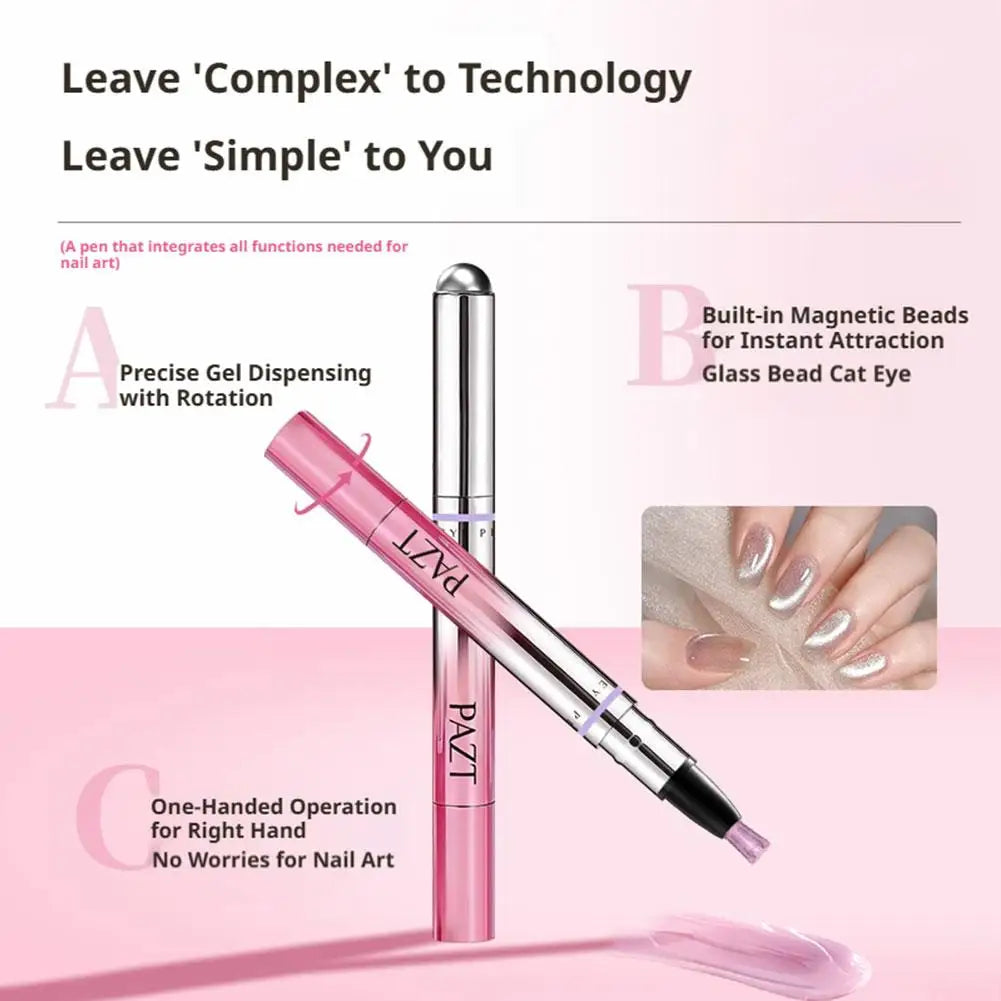 Professional Cat Eye Gel Nail Art Pen with Tiny Magnetic Beads, Nude Color Cat Eye Effect Design, for Beginners Daily DIY Tools Oasis Select