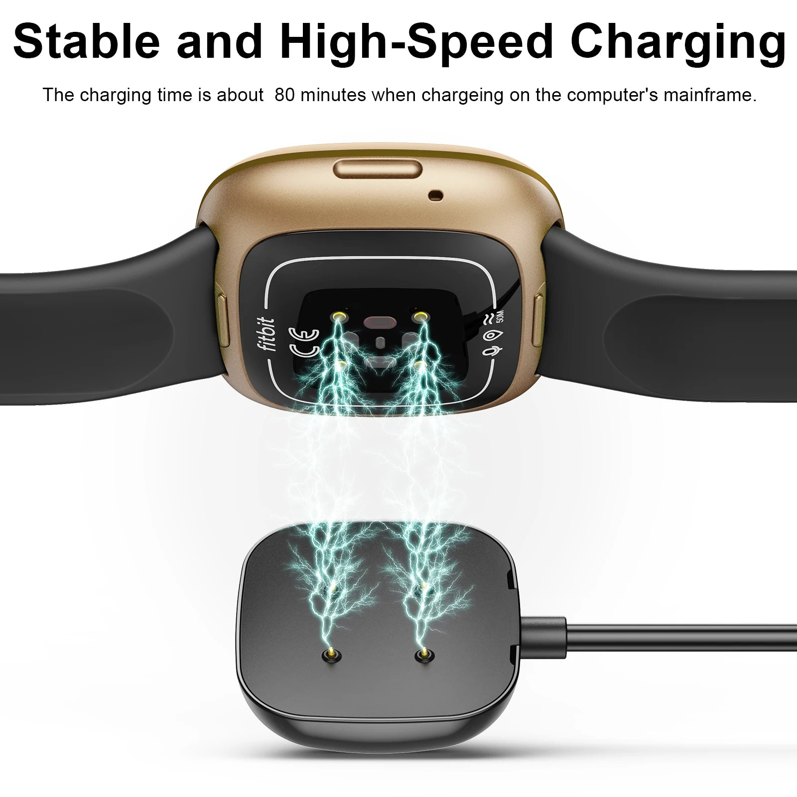 Magnetic USB Charger for Fitbit Versa 4, Versa 3 & Sense Smartwatch Charger Oasis Select