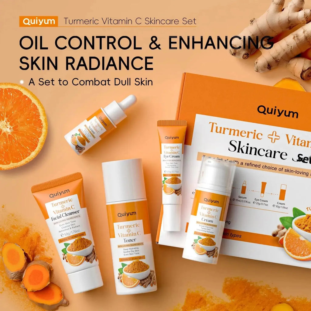 Vitamin C Turmeric Facial Kit Hydrating Tightening 5pcs Set Face Wash Toner Essence Eye Treatment Moisturizer Skincare Oasis Select