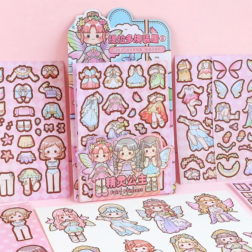Dress Up Girls Stickers DIY Cartoon Princess Change Clothes Kawaii Toys Children Birthday Party Decor Gifts Stationery Sticker Oasis Select