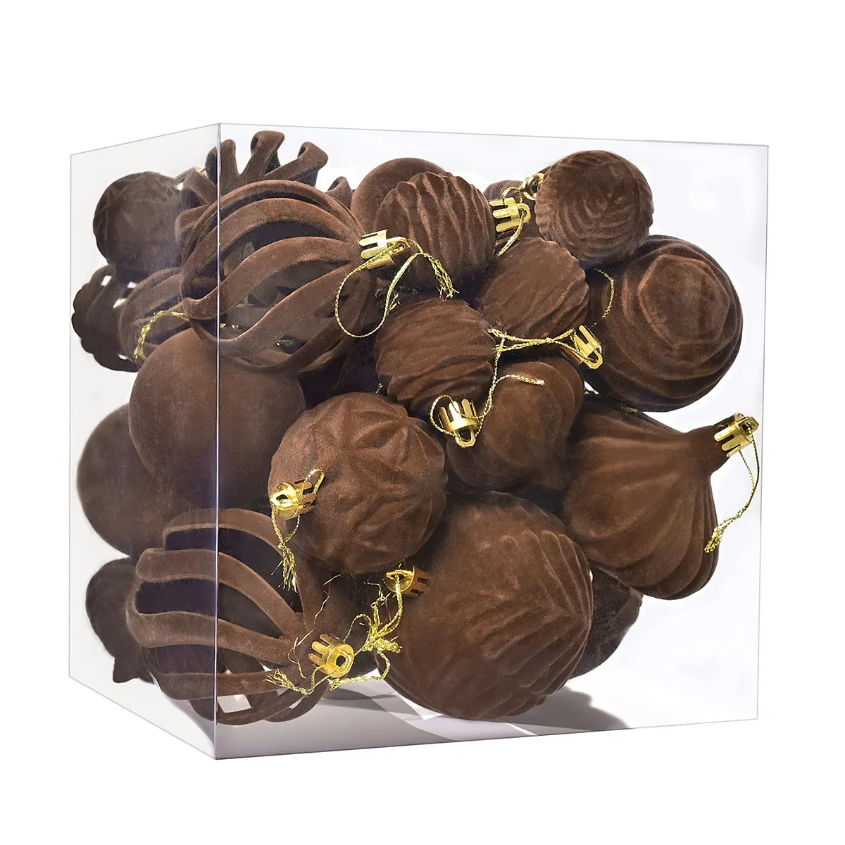 36PCS Flocked Christmas Ball Ornaments Velvet Pendant Christmas Tree Decoration Holiday Decoration for Christmas, New Year Oasis Select Brown