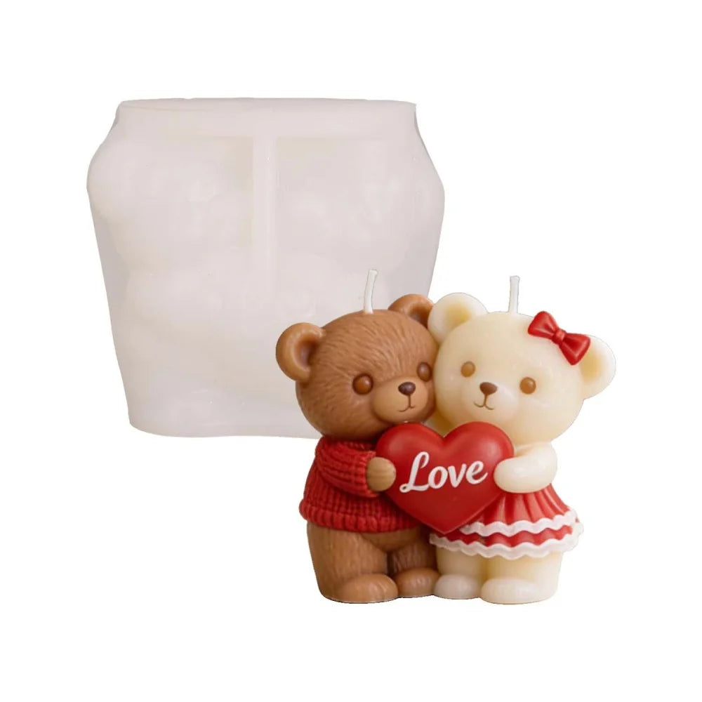 DIY Couple Bears Silicone Candle Mold Valentine's Day Handmade Gifts Aroma Gypsum Molds Home Decoration Crafts Making Oasis Select