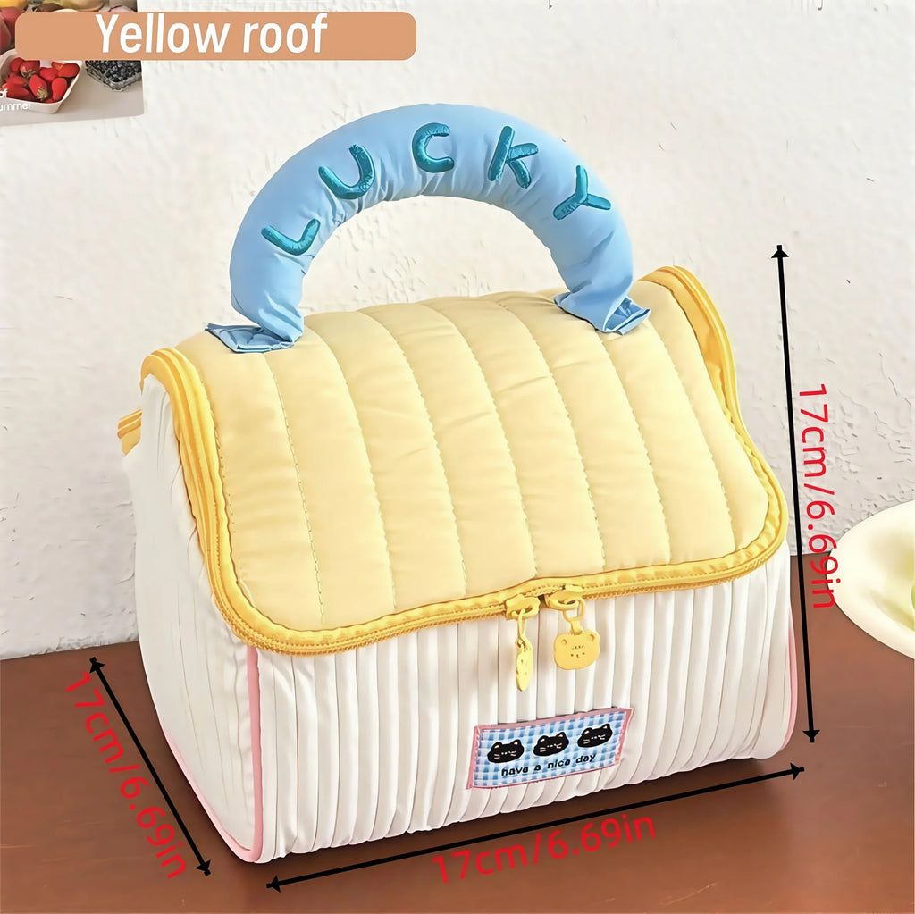 Cartoon pattern cute hut handbag girls large capacity cosmetic organizer portable handheld travel toiletry bag Oasis Select YELLOW