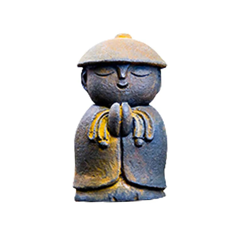 Zen Creative Cute Little Monk Buddha Statue Ornament Home Living Room Tea Play Desktop Imitation Cast Iron Handmade Craft Oasis Select