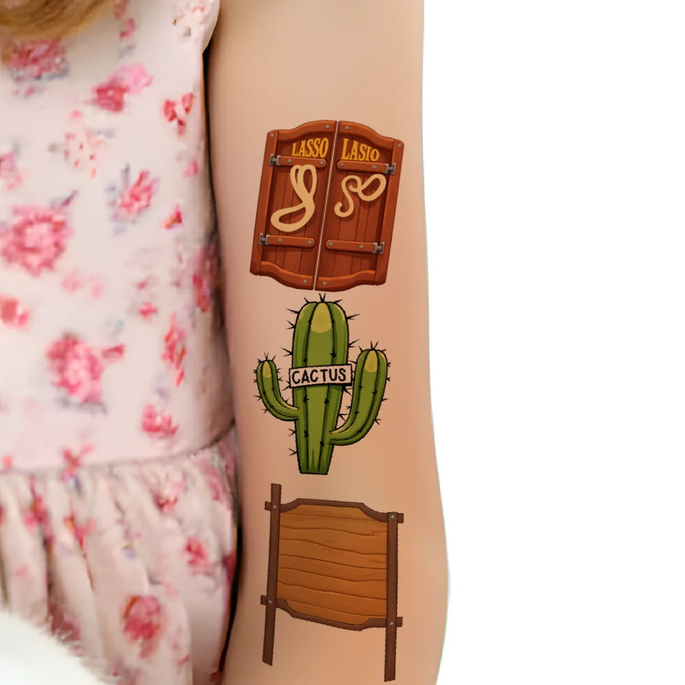 63-Piece Waterproof Temporary Tattoos – Western Cowboy Stickers