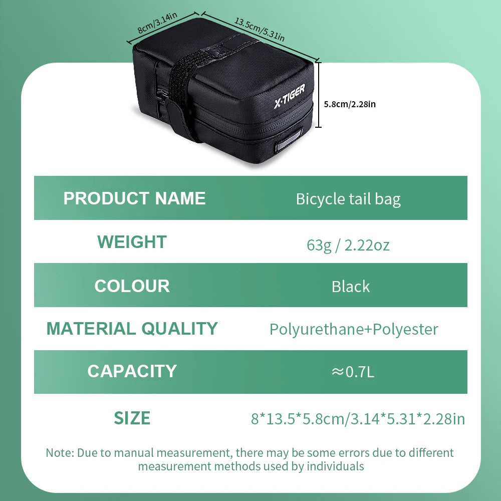 X-TIGER Mini Bicycle Saddle Bag Portable Waterproof Reflective MTB Road Bicycle Storage Bag Tail Light Bag Bike Accessories Oasis Select