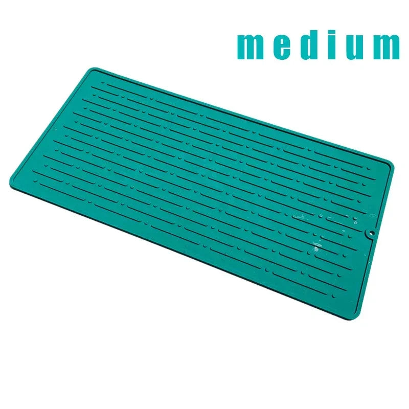 Silicone Dish Cup Drying Mat Anti-slip Sink Countertop Drain Pad Organizer Kitchenware Storage Protective Mat Kitchen Supplies Oasis Select medium green as show