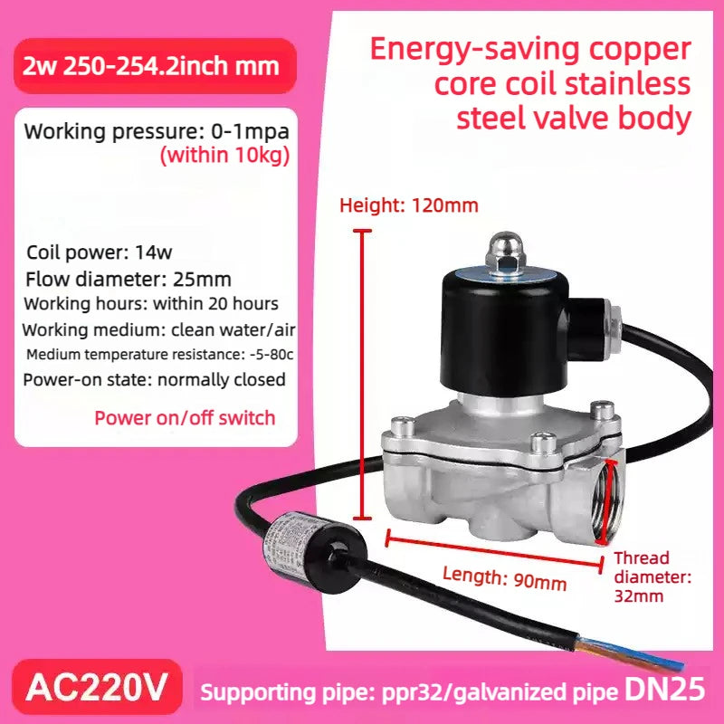 Lectric Solenoid ValveDN15/20/25 1/2" 3/4" 1" Energy Saving Non Heating Normally Closed Pneumatic Water Oil Air AV220V DC24V Oasis Select 2W25 DN25 AC220V Energy-saving model