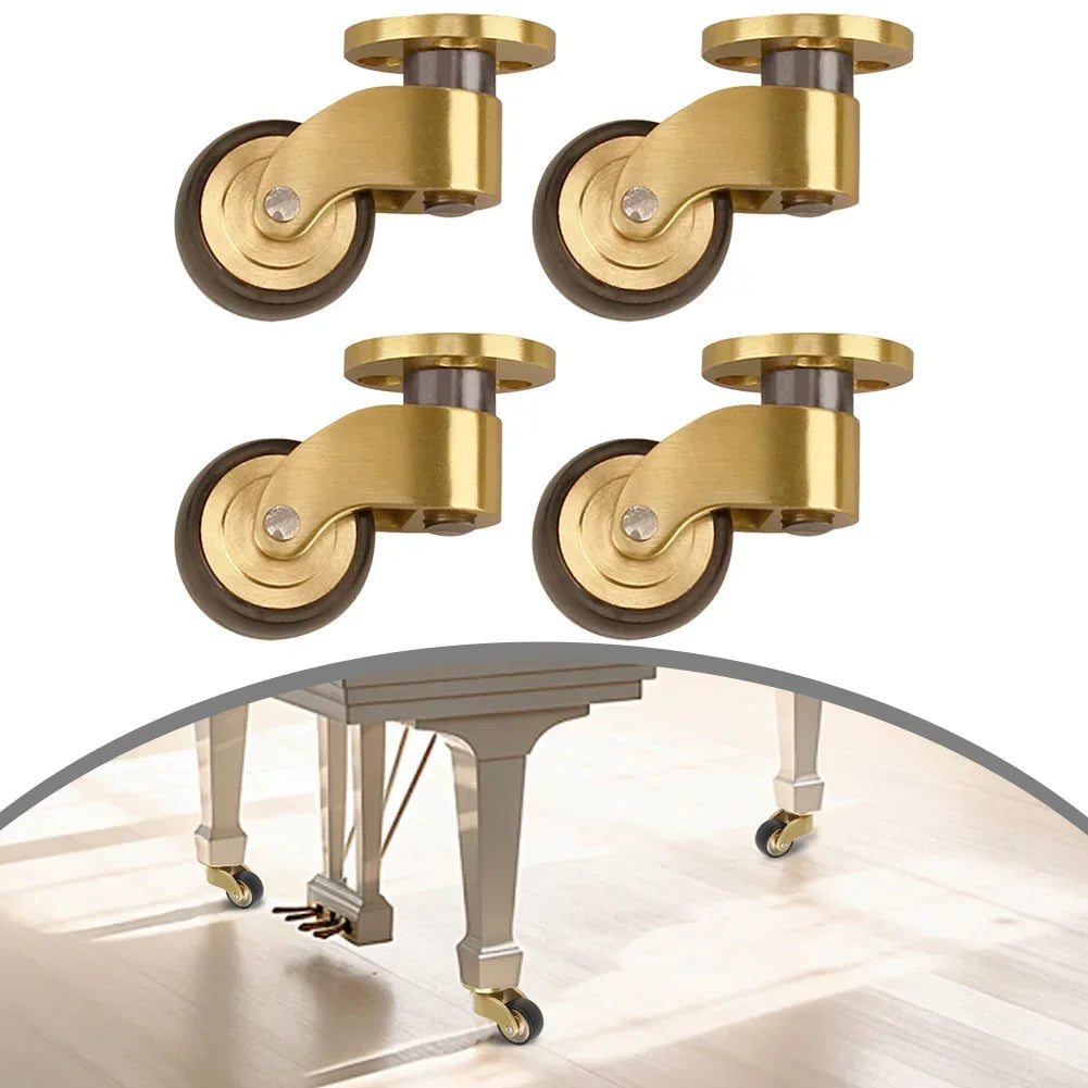 360 Degree Rotation Brass Casters Whisper-Quiet Operation Brushed Brass Finish Brass Wheels For Coffee Tables Caster Wheels Set Oasis Select