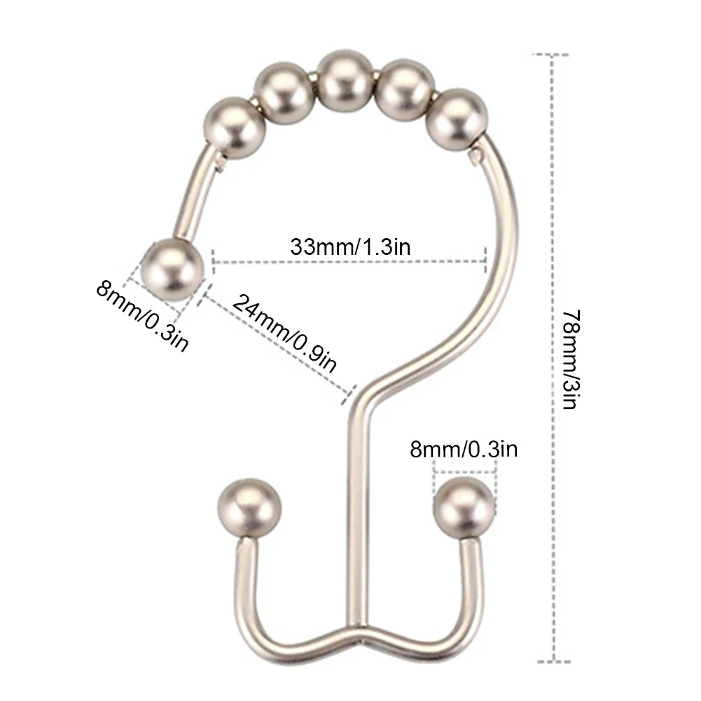 12-Pack Double-Sided Shower Curtain Hooks | Rustproof Stainless Steel