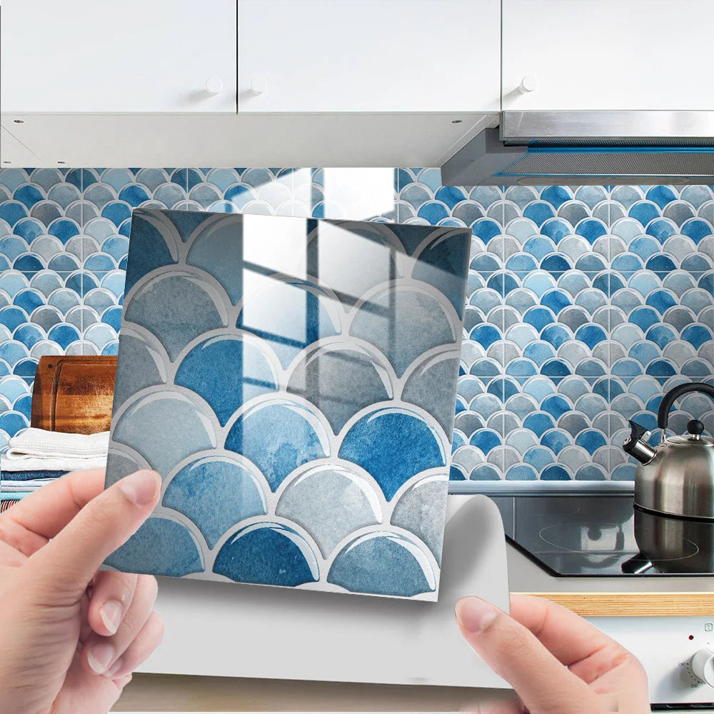 Retro marble grain covered with crystal film fish scale visual 3D ceramic tile paste home decoration renovation wall paste Oasis Select DJ-030 10cm x 10cm-25pcs