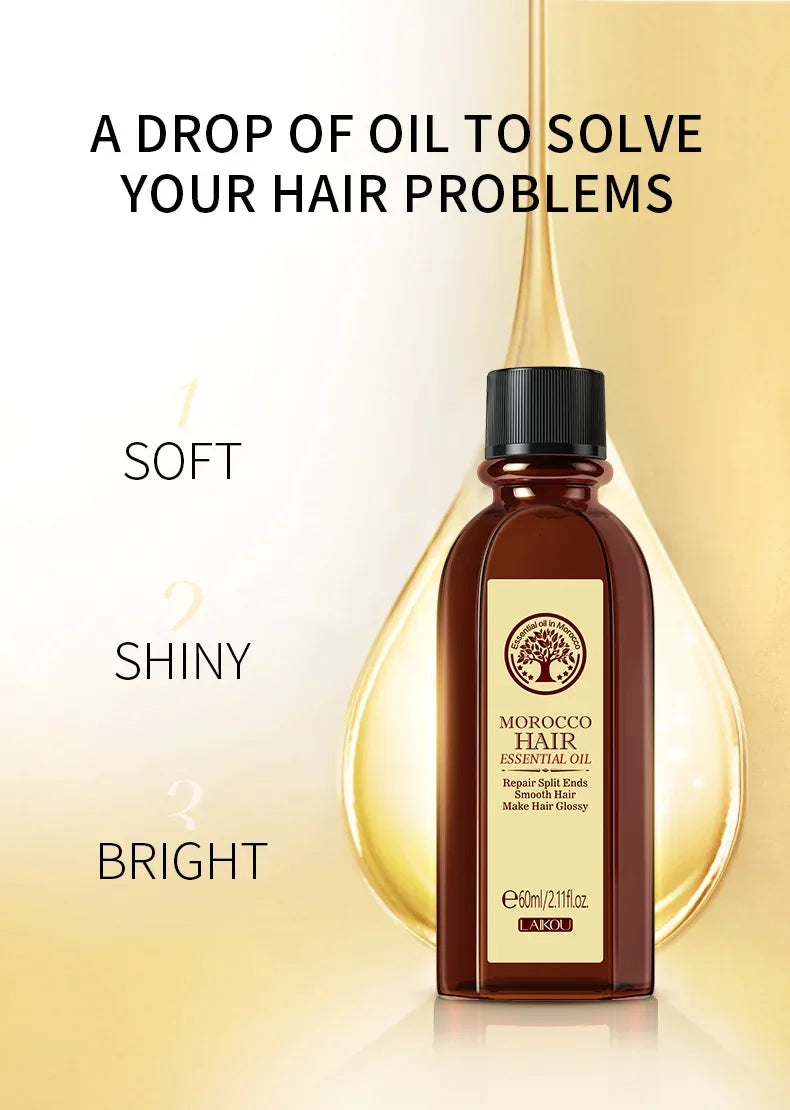 Laikou Argan Hair Oil Essential Oil Natural Anti-hair Loss Prevent Hair Dry Soft Nourishing Frizz Damaged Repair Care 60ml Oasis Select