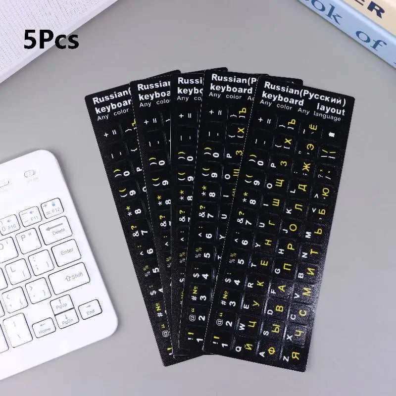 5Pcs Russian Keyboard Stickers Waterproof PVC Keyboard Decals For Laptop Desktop PC Decoration Universal Stickers Oasis Select Black white yellow