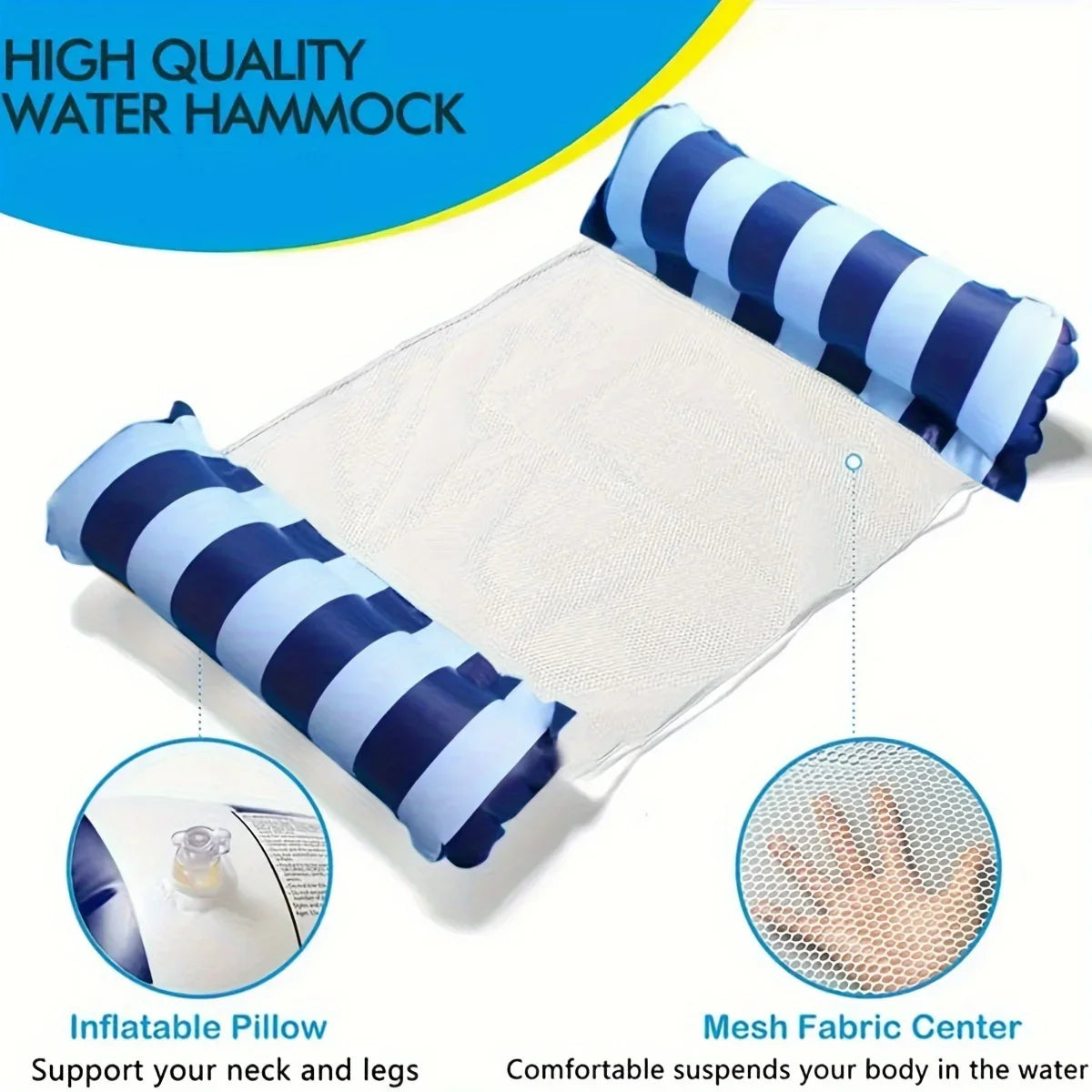 Foldable Striped Inflatable Lounge Chair, Suitable For Swimming Pool Parties And Beach Leisure Floating Beds With Net Backrest Oasis Select