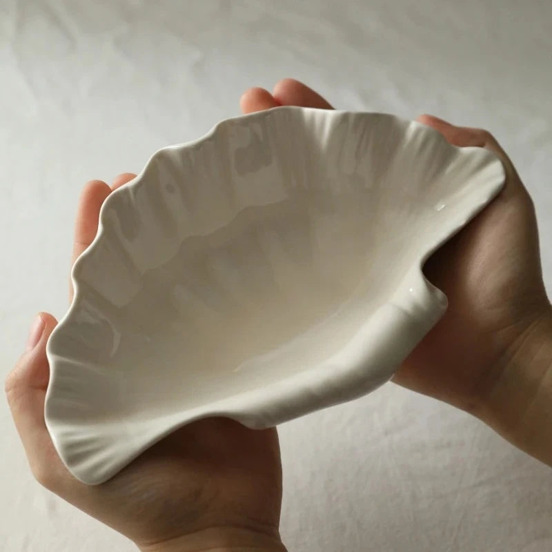 Shell Plate Cream Retro Ceramic Plate Fruit Snack Plate Dinner Tray Dish Set Jewelry Storage Dish Tableware Gift Oasis Select