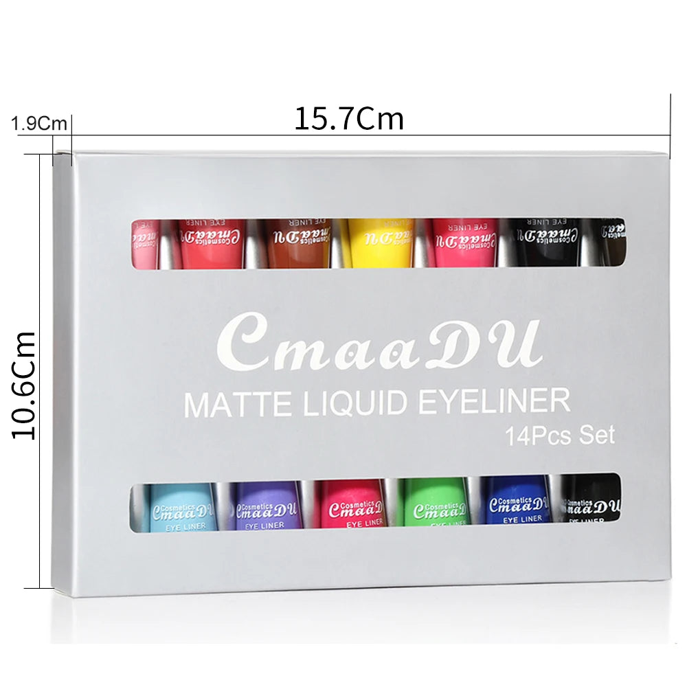 CmaaDU 14 Colors Long-lasting Liquid Eyeliner Set Bright color, Easy to Paint Waterproof smooth fast vivid matte eye makeup Oasis Select