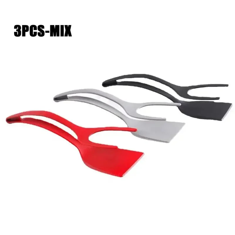 2 in 1 Shovel Clip Silicone Grip Flip Tongs Egg Steak Spatula Tongs Clamp Pancake Fried Turners Cooking Tool Kitchen Accessories Oasis Select 3PCS-Mix