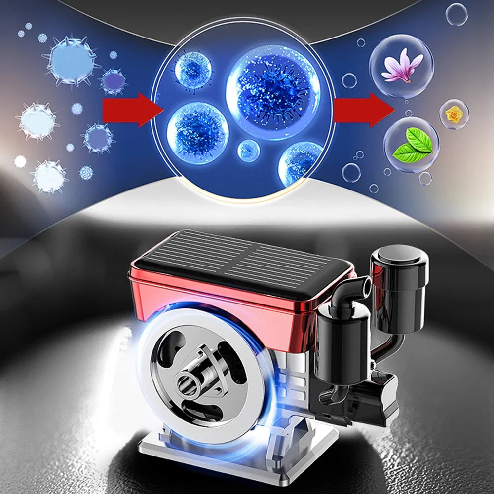 Car Diffuser With Solar Panel And Rotating Vintage Engine Feature Continuous Air Purification And Scent Release For Vehicles Oasis Select
