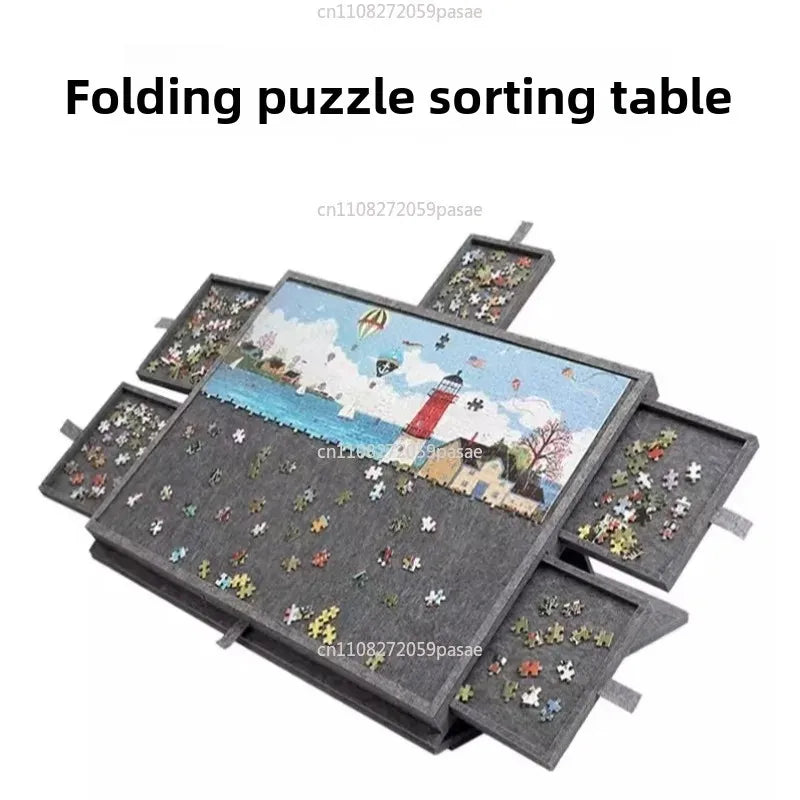 Portable Puzzle Sorting Board Table – 6 Drawers & Cover