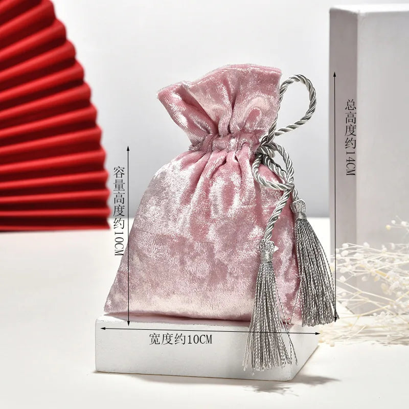 Velvet Cloth Drawstring Tassel Bag Velvet Candy Box Gift Bags Candy Storage Pouches Wedding Birthday Party Jewelry Organizer Oasis Select