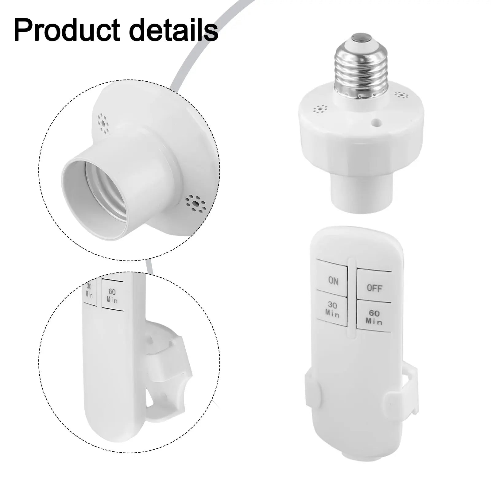 E27 Bulb Holder E27 Lamp Holder Intelligent Timer Switch Sturdy Plastic Material Up To 15 Meters Control Range Oasis Select