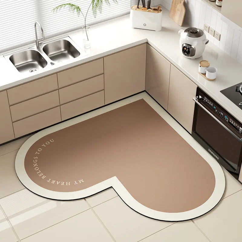Ins style kitchen heart-shaped diatom mud floor mat kitchen water-absorbent, non-slip, dirt-resistant and easy-care floor mat Oasis Select A 60X60cm