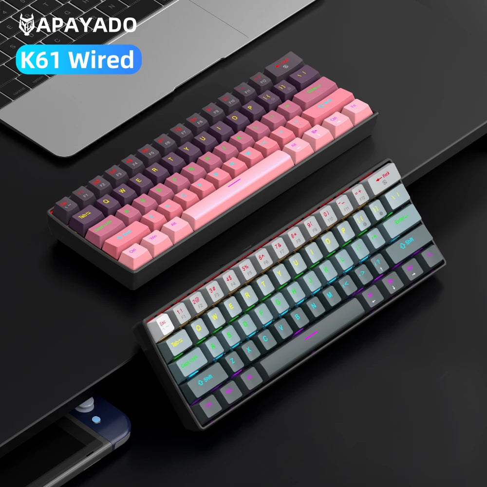 APAYADO K61 Mini Mechanical Keyboard,Wired,61 Keys,Phantom RGB, Black/White Red/Blue Mechanical Switch for Gaming,60% Portable Oasis Select
