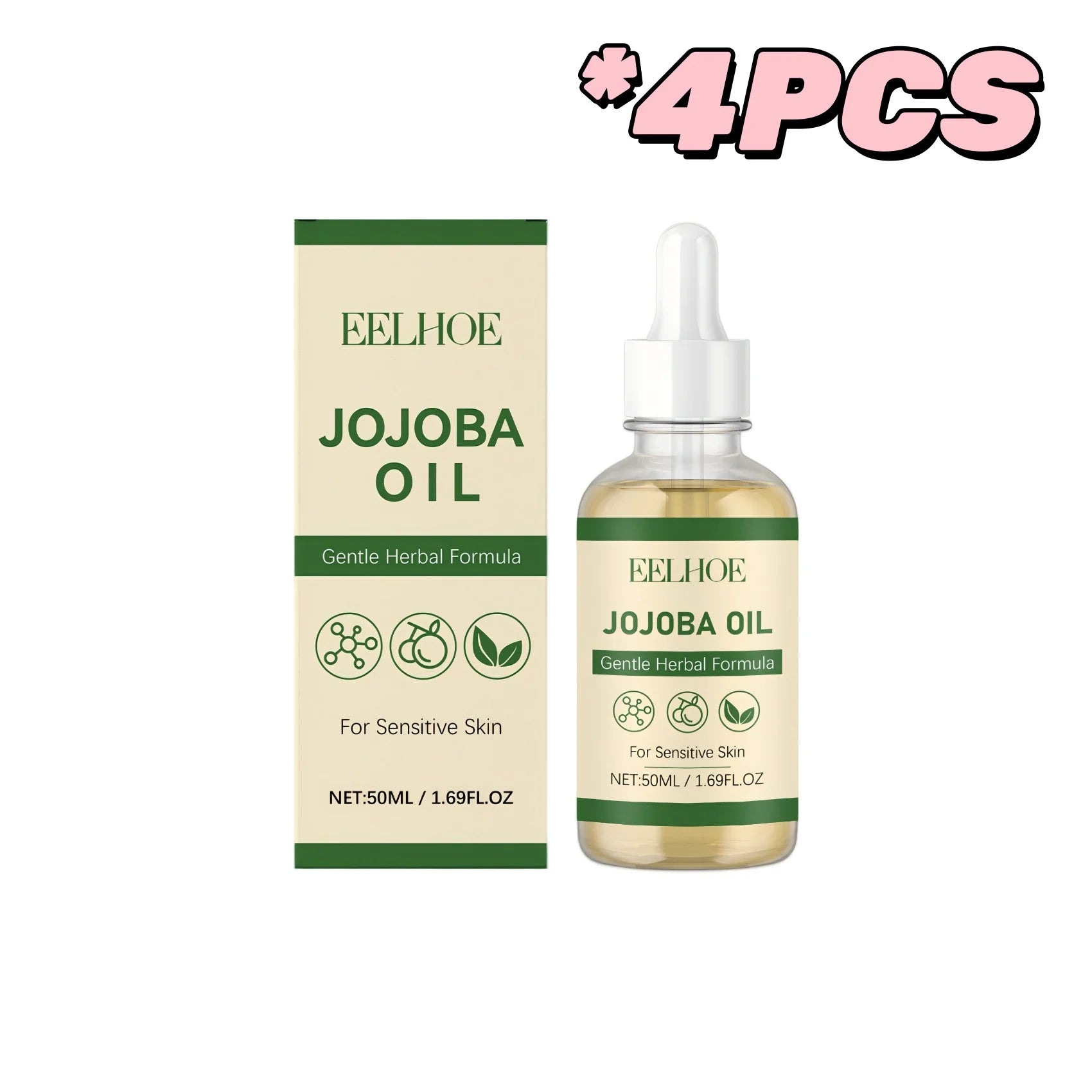 100% Pure Organic Jojoba Oil Cold Pressed Natural Body Massage Oil Moisturizing Hydrating Anti Dry Skin Care for Face Hair Nails Oasis Select 50ml Boxed X4PCS