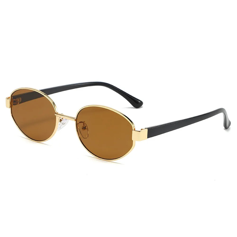 Fashion Outdoor Sports Oval Frame Sunglasses Vintage Unisex UV400 Sun Glasses Retro Trendy Punk Style Eyewear for Women & Men Oasis Select Gold-Tea