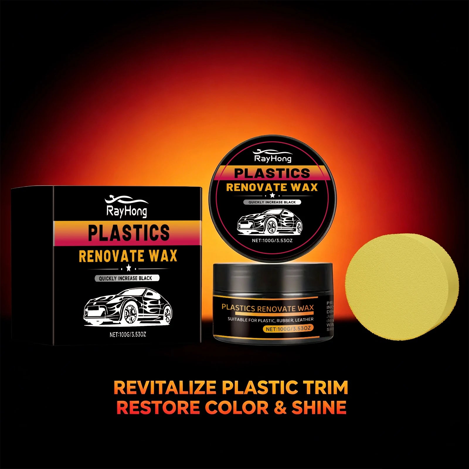 Car Plastic Renovate Wax with Sponge Car Plastic & Rubber Restorer Black Trim Revitalizer for Interior/Exterior, UV Protection Oasis Select