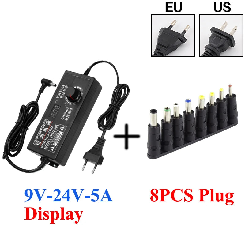 Transformer AC 220V TO DC 9V-24V 12V 24V Adjustable Power Supply AC 220 V TO DC 9 12 24 V 1A 3A 5A Transformers With 8PCS Plug Oasis Select 5A Display With 8PCS EU Plug