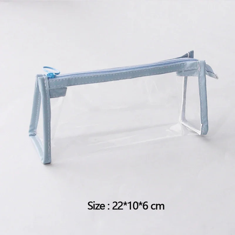 School Study Stationery Office Supplies Transparent Pencil Case Large Capacity Simple Pen Bag Kawaii Cosmetic Bag Oasis Select Blue