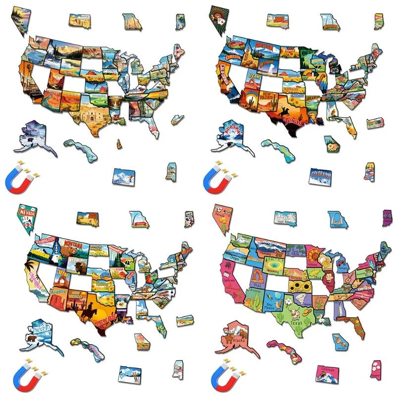 US States Culture Magnetic Puzzle Fridge Magnets American Travel Souvenir Map Jigsaw Refrigerator Stickers Oasis Select