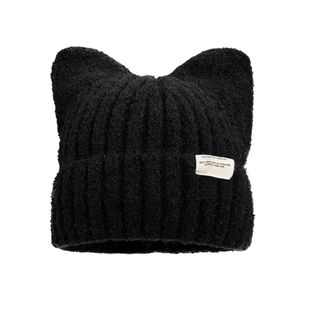 Cat Ear Knit Beanie Hat – Faux Fur Winter Cap for Women