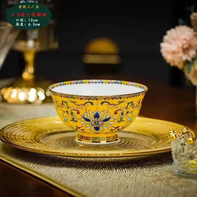 Bone China Dining Bowl Enamel Colored Chinese High Footed Rice Noodles Soup Bowl Tablewear Oasis Select 4.5inHigh Bowl-25