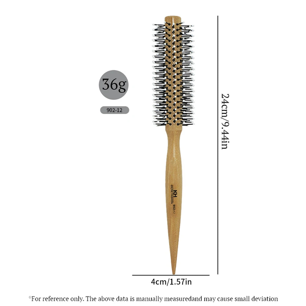 Natural Wood Handle Round Barrel Hair Comb Anti Static Brush Hair Round Comb Styling Tools For Thin Or Short Hair Men Women Use Oasis Select 902-12-Y