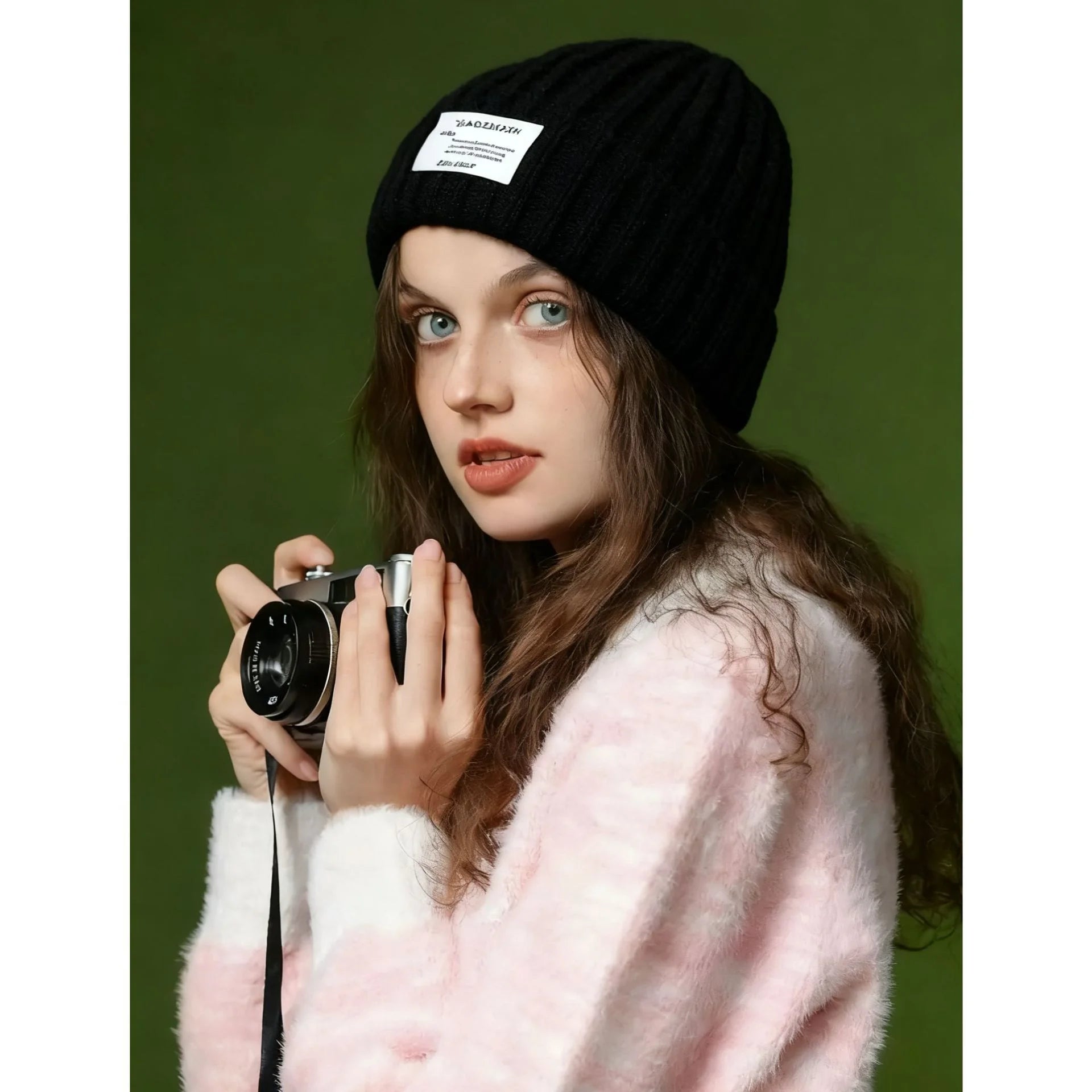 Big head hat, lazy hat, knitted hat, pile hat, deer plush hat, small face, knitted hat, generous logo hat Oasis Select
