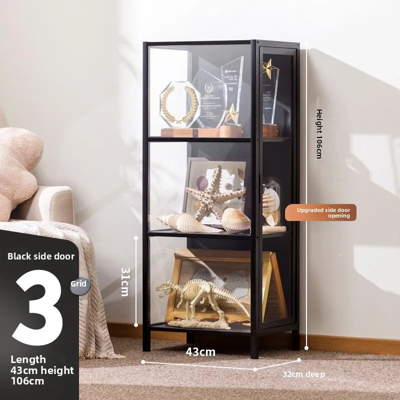 Figure Cabinet Transparent Lego Display Cabinet Household Blind Box Ornament Specimen Storage Secondary Yuan Pain Cabinet Oasis Select Black three doors 43