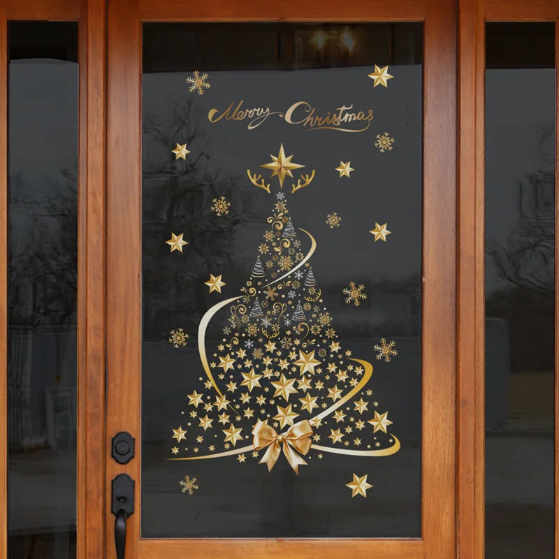 Christmas Golden Star Christmas Tree Glass Decorative Stickers Mall Window Display Festival Decorative Stickers SDJ-34177 Oasis Select