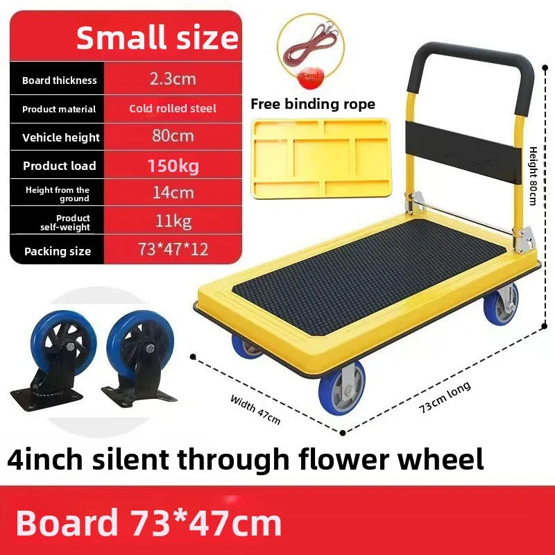 Multi-functional Silent trolley Steel trolley Pull goods Folding flatbed truck Small trailer Truck Supermarket storage Oasis Select Yellow-A-47-73-4