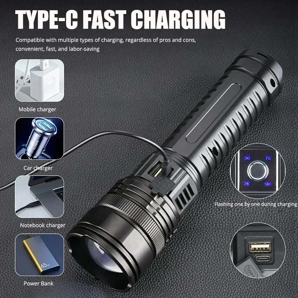 10000LM 800W Most Powerful Led Flashlights Tactical 15000mah Built-in Battery Flash Light Emergency Spotlights 4km Holiday Gifts Oasis Select
