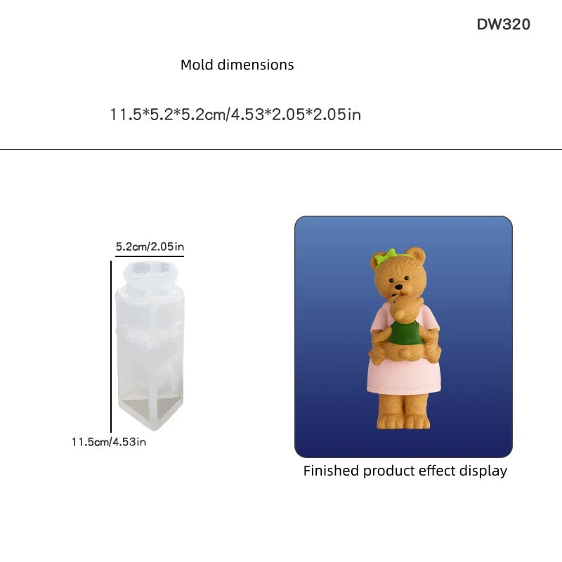 Valentine's Day Gift 3D Teddy Bear Couple Silicone Candle Mold Hugging Bear Couple Shape Epoxy Resin Mold Soap Making Tool Decor Oasis Select DW320