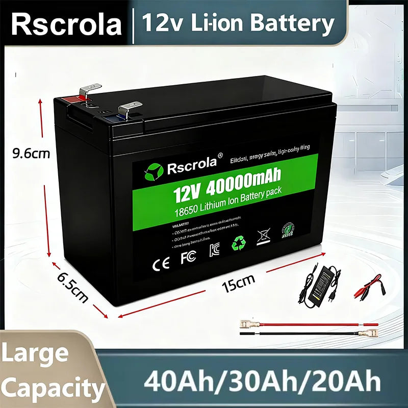 12V Rechargeable Lithium Battery Pack 40Ah, 18650 Battery pack DC Power for Sprayer, Portable Speaker, Outdoor Camping,Toy Cars Oasis Select