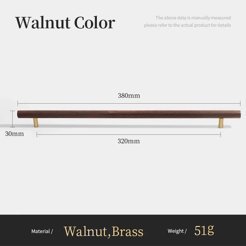 Nordic Walnut Wood Handle T Bar Drawer Knobs Cupboard Long Pulls Kitchen Cabinet Door Handle Furniture Decorate Pulls and Knob Oasis Select A11320mm