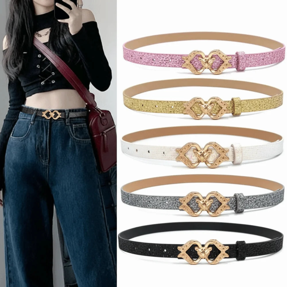 Fashion Bling Bling Sparkling Rhinestone Belt Glitter Luxury Brand Design Fox Buckle Belt Versatile PU Leather Belt Women Oasis Select