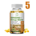 BBEEAAUU Ginseng Ginkgo Capsules Support Healthy Brain, Memory Cognitive Functions,Combat Stress & Fatigue Improve Immune System Oasis Select 5Bottles United States