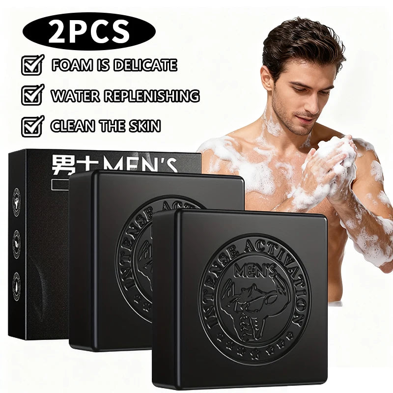 2PCS Men's Refreshing Essence Soap, Refreshing Cleaning Soap, Contains Vitamin B Vegan E Oasis Select black 200g