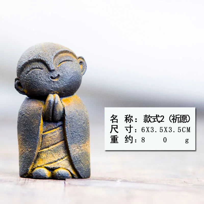Zen Creative Cute Little Monk Buddha Statue Ornament Home Living Room Tea Play Desktop Imitation Cast Iron Handmade Craft Oasis Select - Rusty Version 1