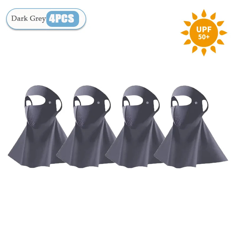 1-10PCS 3D Ice Silk Sun Face Mask Women UV Protection Cooling Breathable Dustproof Balaclava for Outdoor Sports Cycling Oasis Select Dark Grey-4PCS